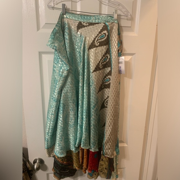 NWT sari silk aqua print magic skirt by Darn Good Yarn - Picture 1 of 6